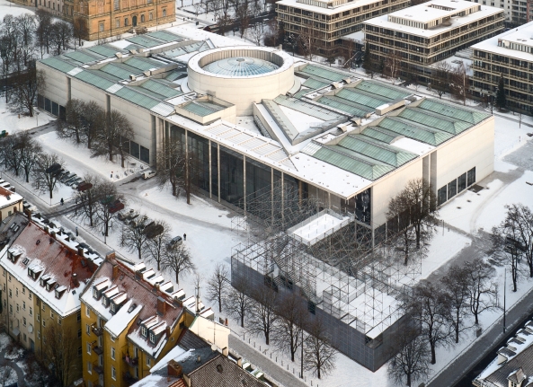 Schaustelle, Pinakothek der Moderne Mnchen, J. Mayer H. Architekten, Temporre Architektur, Temporre Bauten, Corinne Rose, Jrgen Mayer H., Kunstareal