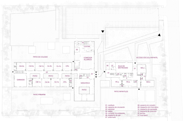 Schule, Erweiterung, Glas, Ziegel, Farbe, Madrid, Spanien, Flint Architectes