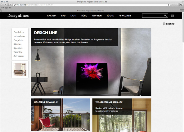 Designlines, Relaunch, BauNetz, Interior-Plattform