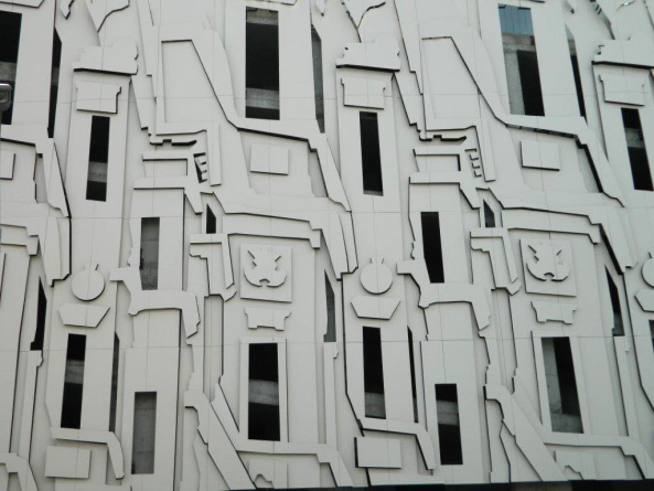 Parkhaus in Skopje, Barockgarage, Popelka Poduschka Architekten PPAG (Wien) und Goricanka Architects (Skopje), Milan Mijalkovic, Skopje 2014, Fassade, Kenzo Tange