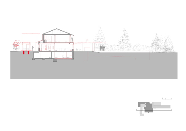 Haberstroh Architekten, Wohnhaus, Basel, umbau, Erweiterung, Schweiz, Gartenpavillon, Altbau mit Pool, Kubus, Wohnhaus-Erweiterung bei Basel, Haus von Arx