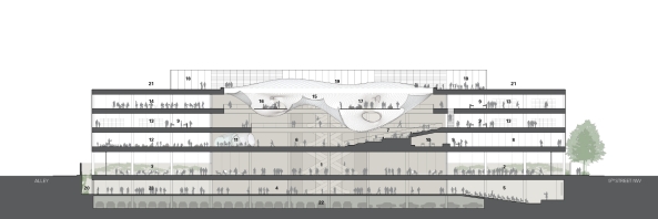 Mecanoo mit Martinez Johnson, Mies van der Rohe, Mies-Bibliothek in Washington, Shortlist, Martin Luther King Memorial Library, Mecanoo (Delft), Patkau Architects (Vancouver) und Studios Architecture (Washington), Mies, Umbau, Abstimmung