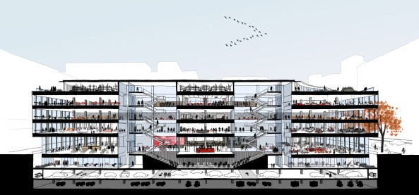 Mecanoo mit Martinez Johnson, Mies van der Rohe, Mies-Bibliothek in Washington, Shortlist, Martin Luther King Memorial Library, Mecanoo (Delft), Patkau Architects (Vancouver) und Studios Architecture (Washington), Mies, Umbau, Abstimmung