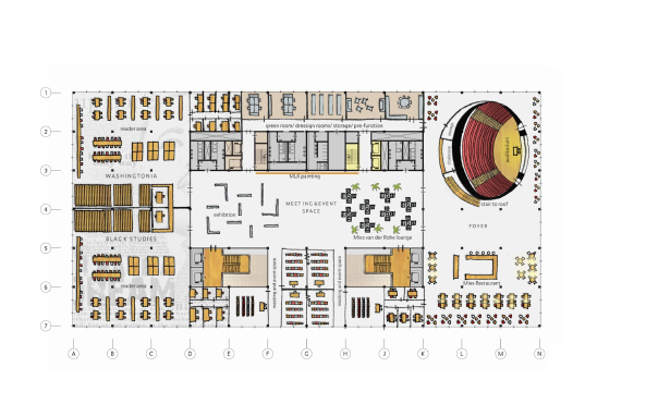 Mecanoo mit Martinez Johnson, Mies van der Rohe, Mies-Bibliothek in Washington, Shortlist, Martin Luther King Memorial Library, Mecanoo (Delft), Patkau Architects (Vancouver) und Studios Architecture (Washington), Mies, Umbau, Abstimmung