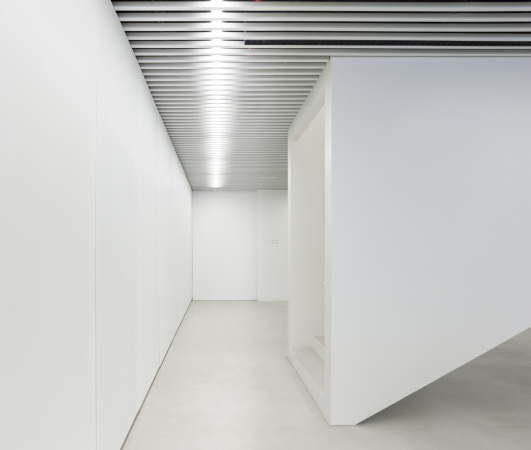 ACXT, Aitor Ortiz, Baskenland, baskisches Nationalarchiv, Archivgebude, Archiv, Historical Archive of the Basque Country, Mara de Haro, 3, Bilbao, Archivo Histrico de Euskadi, Gonzalo Carro, Glasfassade, Interriodesign, Design, Spanien, Iberische Halbinsel, gefaltete Fassade, Lagerhaus, Kellergeschoss, Erdgeschoss, Rasen, Brogebude, Leserume, Lesesaal, Bibliothek, Arbeitsraum, Aktenschrank, bedrucktes Glas