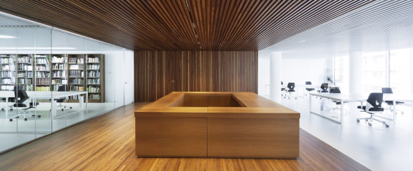 ACXT, Aitor Ortiz, Baskenland, baskisches Nationalarchiv, Archivgebude, Archiv, Historical Archive of the Basque Country, Mara de Haro, 3, Bilbao, Archivo Histrico de Euskadi, Gonzalo Carro, Glasfassade, Interriodesign, Design, Spanien, Iberische Halbinsel, gefaltete Fassade, Lagerhaus, Kellergeschoss, Erdgeschoss, Rasen, Brogebude, Leserume, Lesesaal, Bibliothek, Arbeitsraum, Aktenschrank, bedrucktes Glas