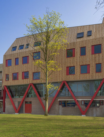 Geert Groote, Schule, Amsterdam, Niederlande, Search Architekten, SeARCH, Sanierung, Erweiterun, Holz, Fassade
