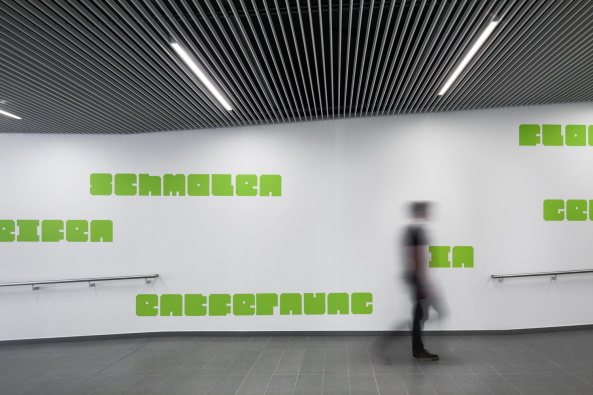 Benthem Crouwel, Hrsaalgebude, Jens Kirchner, Osnabrck, Hochschule, Fachhochschule, Auditorium, Lernlandschaft, Geknickte Fassade, Farbe, Grn, Grasgrn, Metallfassade, Campus, Unigelnde, Barbarstrae, Sedanstrae, Seminar, Mensa