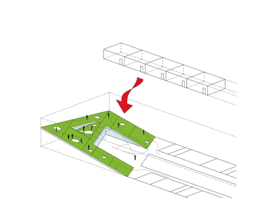 Benthem Crouwel, Hrsaalgebude, Jens Kirchner, Osnabrck, Hochschule, Fachhochschule, Auditorium, Lernlandschaft, Geknickte Fassade, Farbe, Grn, Grasgrn, Metallfassade, Campus, Unigelnde, Barbarstrae, Sedanstrae, Seminar, Mensa