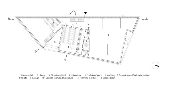 Krkonoe Mountains National Park Administration, Petr Hajek Architekti, Besucherzentrum, Nationalpark, Tschechien, Grasdach, begrntes Dach, Beton, Holz, Auditorium, gefaltet, vergraben, Vrchlabi, Czech Republic, unterirdisch, Glas, Glasfassade, Park, Untergrund