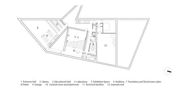 Krkonoe Mountains National Park Administration, Petr Hajek Architekti, Besucherzentrum, Nationalpark, Tschechien, Grasdach, begrntes Dach, Beton, Holz, Auditorium, gefaltet, vergraben, Vrchlabi, Czech Republic, unterirdisch, Glas, Glasfassade, Park, Untergrund