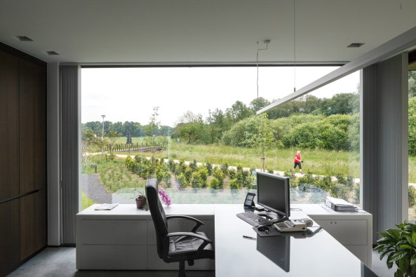 architectenbureau Wil-Ma, Westelo, Belgien, Brogebude, Bro, office building, Belgium, Stahl, steel, Fassade, Holz, Beton, Natur, Landschaft, Wastiau & Co Architectenbureau