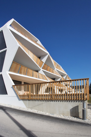 Wohnhaus Graz, Ragnitzstrae, LOVE architecture, Wohnungsbau, Balkone, Lattenzaun, wooden fence, Laubengang, access balcony