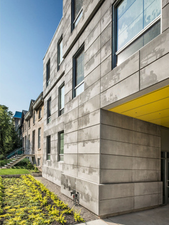 Edison Residence, KANVA, Montreal, Kanada, Studentenwohnheim, Canada, McGill University, Denkmalpflege, Beton, Fotogravur, Geschichtsbezug, Glas, Fassade