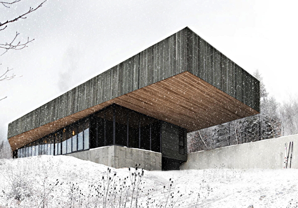 Residence Roy-Lawrence, Chevalier Morales Architectes, Sutton, Quebec, Kanada, Einfamilienhaus, Schweizer Chalet, Holzbau, residence, Canada, timber, mountains