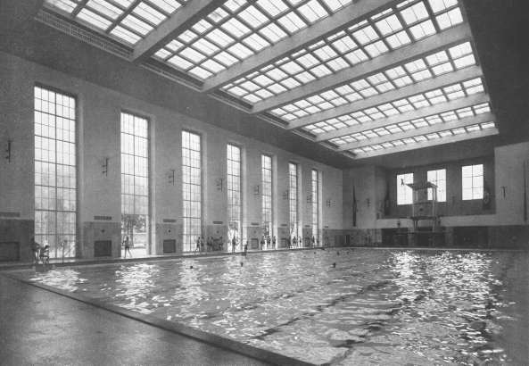 Schwimmhalle Finckensteinallee, Berlin, Veauthier Meyer Architekten, Sanierung, Sportbad, swimming pool, Schwimmhalle, Bäder-Sanierungsprogramm, Umweltentlastungsprogramm, energetische Sanierung, denkmalgerechte Sanierung, Denkmal, Dachkonstruktion, Glasdeckenkonstruktion