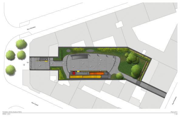 Pathe Foundation, Fondation J�r�me Seydoux Path�, Renzo Piano, Fondation Path�, headquarter, B�rositz, Fassade, Archivgeb�ude, Archiv, Ausstellung, Stiftung Pathe, Transparenz, �ffenlticher Raum, Gew�chshaus, greenhouse, Tageslicht, Garten, Glas, glass, natural light, Filmkunst, cinematographic art