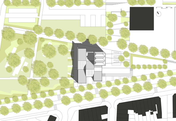 Mediathek Andree Chedid, Tourcoing, Frankreich, France, mediatheque, D'Houndt + Bajart architectes, angebissene Ecke, bitten edge