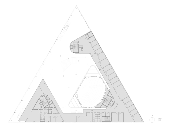 SDU Kolding, Universit�t, Henning Larsen, D�nemark, Dreieck, Denmark, university, triangle, Bildungseinrichtung, Campus Kolding, Fassade, facade, Farbe, Sonnenschutz, Atrium, Treppe, stairs, Kanten, perforierter Stahl, Stahl, steel