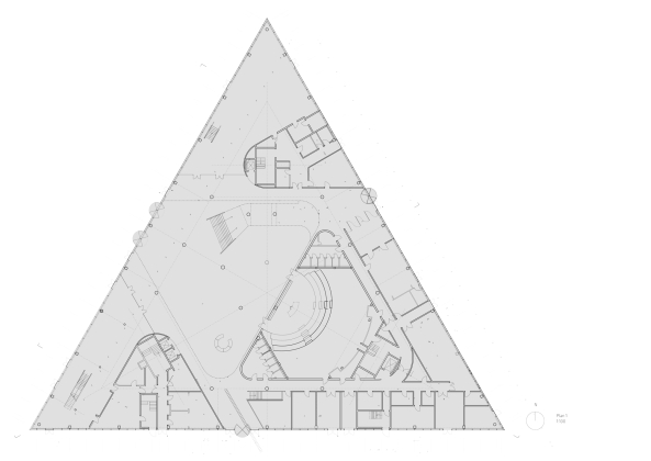 SDU Kolding, Universit�t, Henning Larsen, D�nemark, Dreieck, Denmark, university, triangle, Bildungseinrichtung, Campus Kolding, Fassade, facade, Farbe, Sonnenschutz, Atrium, Treppe, stairs, Kanten, perforierter Stahl, Stahl, steel