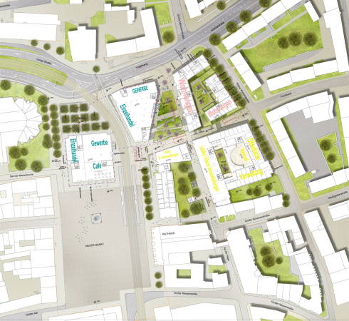 Rostock, st�dtebaulicher Ideenwettbewerb, Neuer Markt Rostock, Quartierentwicklung, SMAQ, DE+ Architekten, H�botter St�rken, Am Vogelsang, Kleine Wasserstra�e,  Verkhehrskonzept, Freifl�chengestaltung, Sanierung, Stadterneuerung, Stadtentwicklung, Wohnungsbau, Quartiersplanung, urban planning, competition, urban regeneration