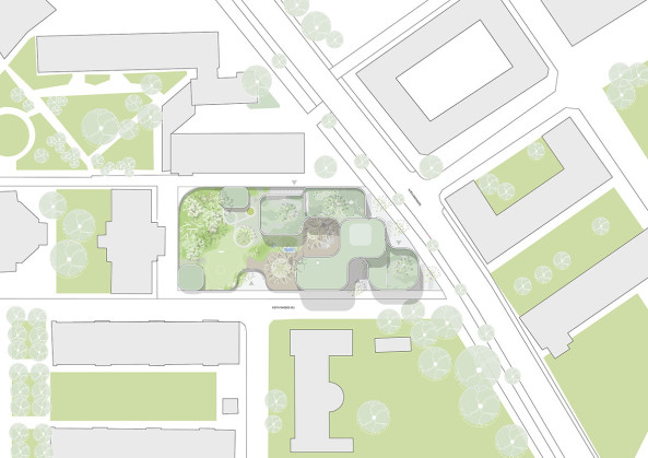 COBE, Kopenhagen, Dnemark, Kindergarten, Kurven, Ziegelstein, brick, begrntes Dach, green roof, Fassade, facade, Zaun, Dachgarten, roof garden, Nachhaltigkeit