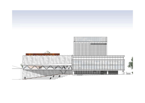 ALA Architects; Tuomas Uusheimo; Kuopio City Theatre; Theater; Umbau; Sanierung; Erweiterungsbau; Ergnzungsbau; geknitterte Fassade; faltige Fassade; Faserbeton; Betonpaneele; lwengelb; Finnland; Architektur;