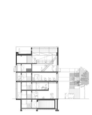 Paris, Frankreich, Bruther, Cultural and Sports Center Saint-Blaise, Sport, Kultur, Stadtrand, Grand Projet de Renouvellement Urbain, project of urban renewal, Stadterneuerung, Dichte, Beton, Fassade, Holz, Transparenz, Glas, Blech, Blechverkleidung