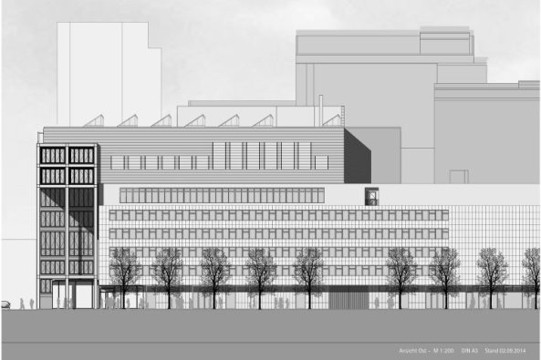 gmp; Architekten von Gerkan, Marg und Partner; Theaterwerksttten; Stdtische Bhnen Frankfurt am Main; kubischer Glaspavillon; Kostmwerkstatt; Dekorationswerkstatt; Bhnenbild; Architektur; Umbau; Erweiterung; Theatre; architecture; stage design; workshops; Marcus Bredt