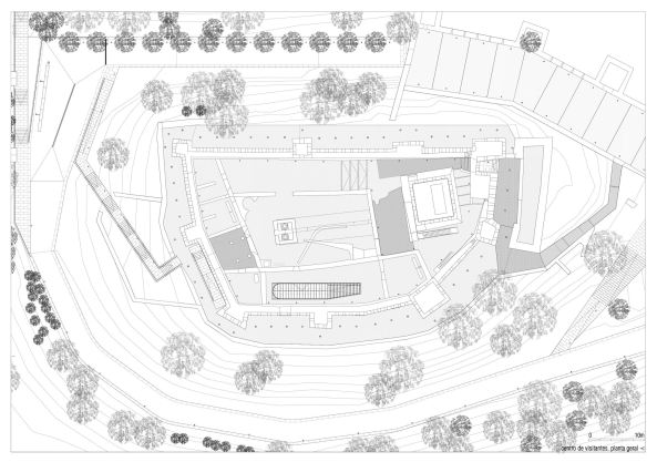 Besucherzentrum, Portugal, Casa Malaparte, Pombal Castle, COMOCO ARQUITECTOS Lus Miguel Correia, Nelson Mota, Susana Constantino, Arunca, Kleinstadt, Burg, Schloss, Burghof, Bergfried, Turm, Beuscher, Visitor's Centre, Archaik, Bgeleisen, FG + SG, Fotografia de Arquitectura, Treppe, Dach, Sandstein, Bruchstein, Mauerwerk, Museum