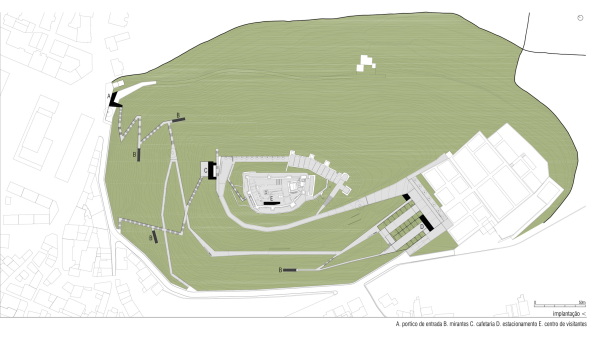 Besucherzentrum, Portugal, Casa Malaparte, Pombal Castle, COMOCO ARQUITECTOS Lus Miguel Correia, Nelson Mota, Susana Constantino, Arunca, Kleinstadt, Burg, Schloss, Burghof, Bergfried, Turm, Beuscher, Visitor's Centre, Archaik, Bgeleisen, FG + SG, Fotografia de Arquitectura, Treppe, Dach, Sandstein, Bruchstein, Mauerwerk, Museum