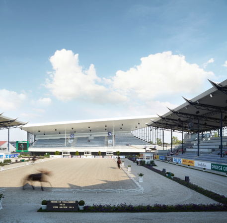 Dressurstadion, dressage stadium, Aachen-Soers, kadawittfeldarchitektur, Klaus Kada, Gerhard Wittfeld, Tribne, stand, BauNetz, uncube