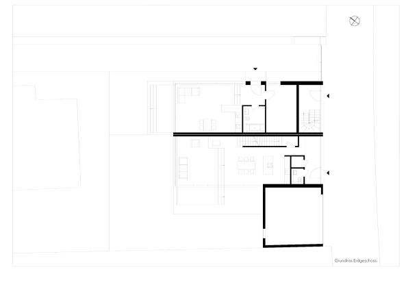 Tonic Architekten, Doppelhaus, Satteldach, Beton, Glas, Fassade, Nachverdichtung, Wohnen, Wohnungsbau, housing, pitched roof, concrete, glass, facade, Fenster, Aluminium, window, Treppe, stairs, Lamellenfassade