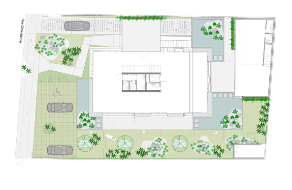 Triptyque, Groenlndia, commercial space, Laden, Geschft, Marmor, marble, Garten, concrete, Beton, glass, Glas, Transparenz, transparency, Licht, Sule, pillar, Fenster, Terrasse, terrace