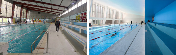 Schwimmbad, Fensterfront, Anbau, Sanierung, Erweiterung, Beton, Paris, Glas, Licht, concrete, glass, window, extension, restruction, swimming pool, Bagneux, Pool, Hallenbad, Frankreich, France