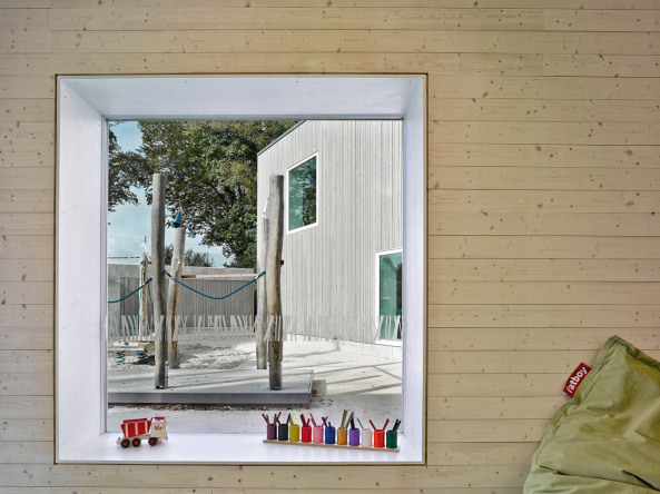 Kindergarten, Kinderhort, Kindertagessttte, Kinderdorf, Holz, Passivhaus, Freising, Mnchen, Deutschland