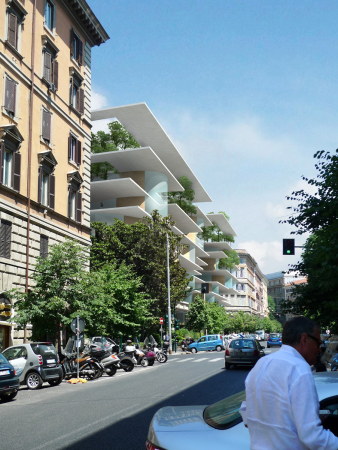 71 Via Boncompagni, MAD, Wohnungsbau, Umbau, Fnfziger, Sechziger, Moderne, Beton, Entkernung, Rom, Neubau,Transformation, Siebziger, Planvorstellung, China, Regal, ENtwurf, Bume, Pflanzen, Begrnte Fassade, Glas