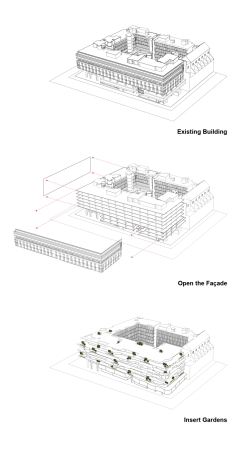 71 Via Boncompagni, MAD, Wohnungsbau, Umbau, Fnfziger, Sechziger, Moderne, Beton, Entkernung, Rom, Neubau,Transformation, Siebziger, Planvorstellung, China, Regal, ENtwurf, Bume, Pflanzen, Begrnte Fassade, Glas