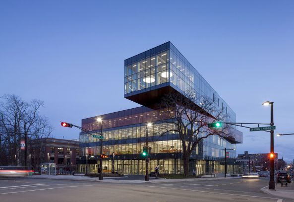 New Halifax Central Library, Schmidt Hammer Lassen, Halifax, Bibliothek, library, Fassade, Glas, glass, Kanada, Canada, Halifax Citadel, Harbour, Box, Treppen, Atrium, Buch, book, Farbe, Brcke, bridge, colour