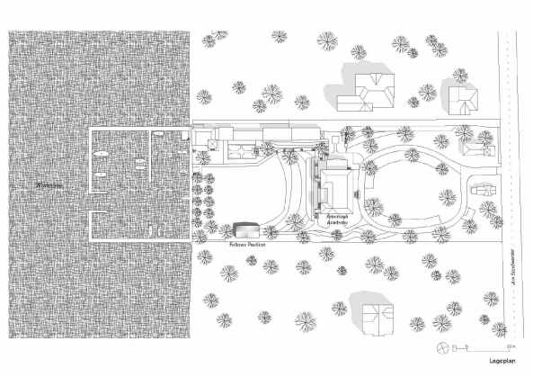 Stefan Mller, Simon Menges, Georg Kolbe, Barkow Leibinger Architekten, Fellows Pavillon, Barcelona-Pavillon, Eames, Amerika, Mid century, Pavillon, Frank Barkow, klassische Moderne, Glas, Park, Wannsee, Arbeitsplatz, Glas, Trasparenz, Studierzellen, Ausblick, Landschaft, Stnderkonsturktion, Stahl, Dach, gefaltet