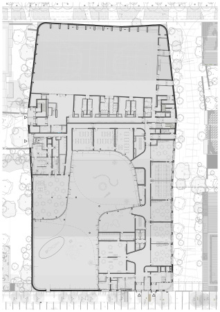 Schulneubau, Schule, Block, Beton, runde Ecken, gestapelt, Dachgarten, Banlieu, Chartier Dalix Architectes, cole Primaire Des Sciences et De La Biodiversit, terrassiert, Paris, Grundschule, Sporthalle, Sport, Spielplatz, David Foessel, Cyrille Weiner, Rive de Seine Boulogne-Billancourt