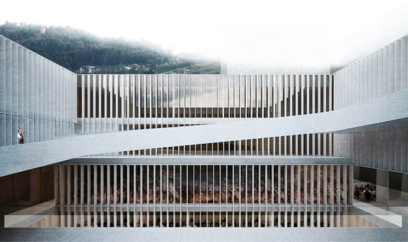 Brixen, Bressanone, Musikschule, Neubau, Carlana Mezzalira Pentimalli, Padova/Treviso, Caramel Architekten, Hinrichs Wilkening Architekten, EM2 Architekten, Vierzueins, CeZ Calderan Zanovelli, Tomas Ghisellini, Aires Mateus, Naturstein, Platzgestaltung, kubisch, cubic, stone fassade, Bl�serkapelle, brass band, B�rgerkapelle,