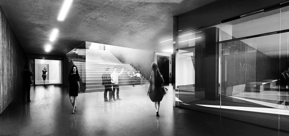 Brixen, Bressanone, Musikschule, Neubau, Carlana Mezzalira Pentimalli, Padova/Treviso, Caramel Architekten, Hinrichs Wilkening Architekten, EM2 Architekten, Vierzueins, CeZ Calderan Zanovelli, Tomas Ghisellini, Aires Mateus, Naturstein, Platzgestaltung, kubisch, cubic, stone fassade, Blserkapelle, brass band, Brgerkapelle,