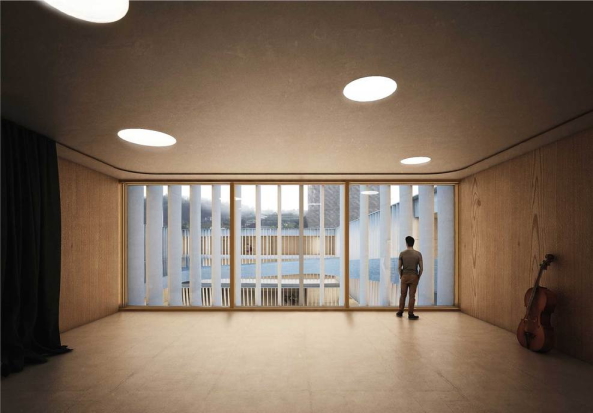 Brixen, Bressanone, Musikschule, Neubau, Carlana Mezzalira Pentimalli, Padova/Treviso, Caramel Architekten, Hinrichs Wilkening Architekten, EM2 Architekten, Vierzueins, CeZ Calderan Zanovelli, Tomas Ghisellini, Aires Mateus, Naturstein, Platzgestaltung, kubisch, cubic, stone fassade, Bl�serkapelle, brass band, B�rgerkapelle,