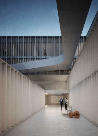 Brixen, Bressanone, Musikschule, Neubau, Carlana Mezzalira Pentimalli, Padova/Treviso, Caramel Architekten, Hinrichs Wilkening Architekten, EM2 Architekten, Vierzueins, CeZ Calderan Zanovelli, Tomas Ghisellini, Aires Mateus, Naturstein, Platzgestaltung, kubisch, cubic, stone fassade, Bl�serkapelle, brass band, B�rgerkapelle,