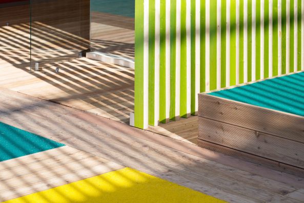 Microsoft Pavilion, Pavillon, pavilion, Sotschi, Sochi, Russia, Russland, Microsoft, Nowadays, Farbe, Fassade, facade, Holz, wood, slat, Lamellen, Olympic games, Olympischer Park, color