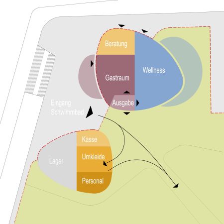 Nauen, Wettbewerb, nps Tchoban Voss, Stadtbad Nauen, Gastronomie, Wellness, Sauna, Schwimmbecken, Sergei Tchoban, gastronomy, Schwimmbad, pool, Multifunktionsraum, Begegnungssttte, Baden, Wasser, water, Becken, Fassade, Holz, wood, facade, Dachkonstruktion, roof, Soziale Stadt