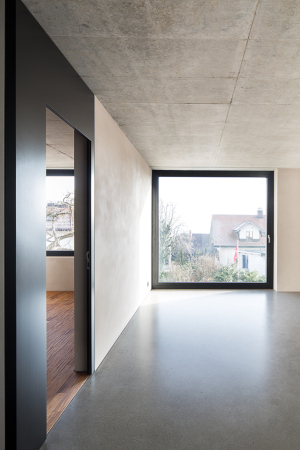 Wohnhaus; Aarau; Rombach; Gautschi Lenzin Schenker Architekten; Attika; Alpen; Holzverkleidung; Vertikalverschalung; Beton; Schweiz; Neubau; Einfamilienhaus; Loggia; Rotzeder