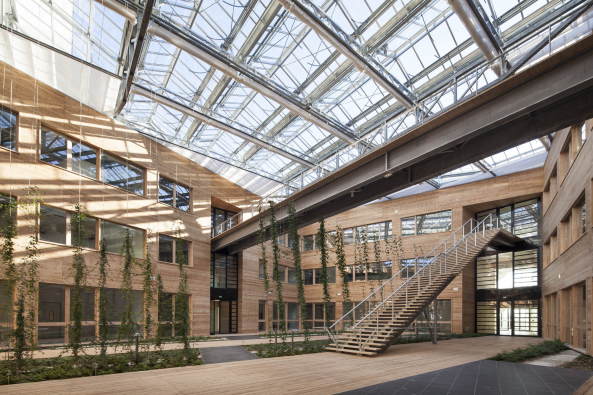 Michel Rmon, HELIOS, National Solar Energy Institute, Chambry, INES, Frdric Nicolas, Frankreich, France, Dachkonstruktion, gefaltetes Dach, Dach, roof, Technik, Fassade, facade, Glas, glass, Holz, wood, Beton, concrete, Atrium, Licht, light, Technologiepark, Energie, energy