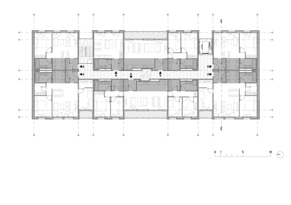 Slowenien, Ljubljana, Brick Neighbourhood, Slovenia, dekleva gregorič architects, housing, Wohnungsbau, Wohnen, Wohnung, Backstein, Ziegelstein, brick, Farbe, Fassade, Gelb, yellow, Balkon, balcony, facade, colour, flat, soziale Interaktion, Gemeinschaftsraum, communal space